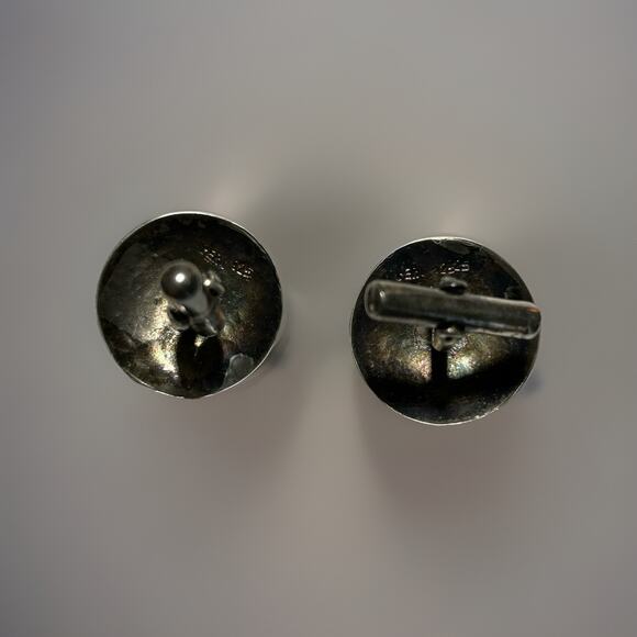 Vintage Sterling Tribal Cuff Links . Signed Peru - Picture 2 of 3